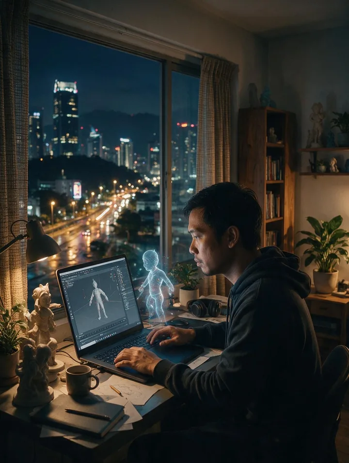 An adult learner working on a laptop