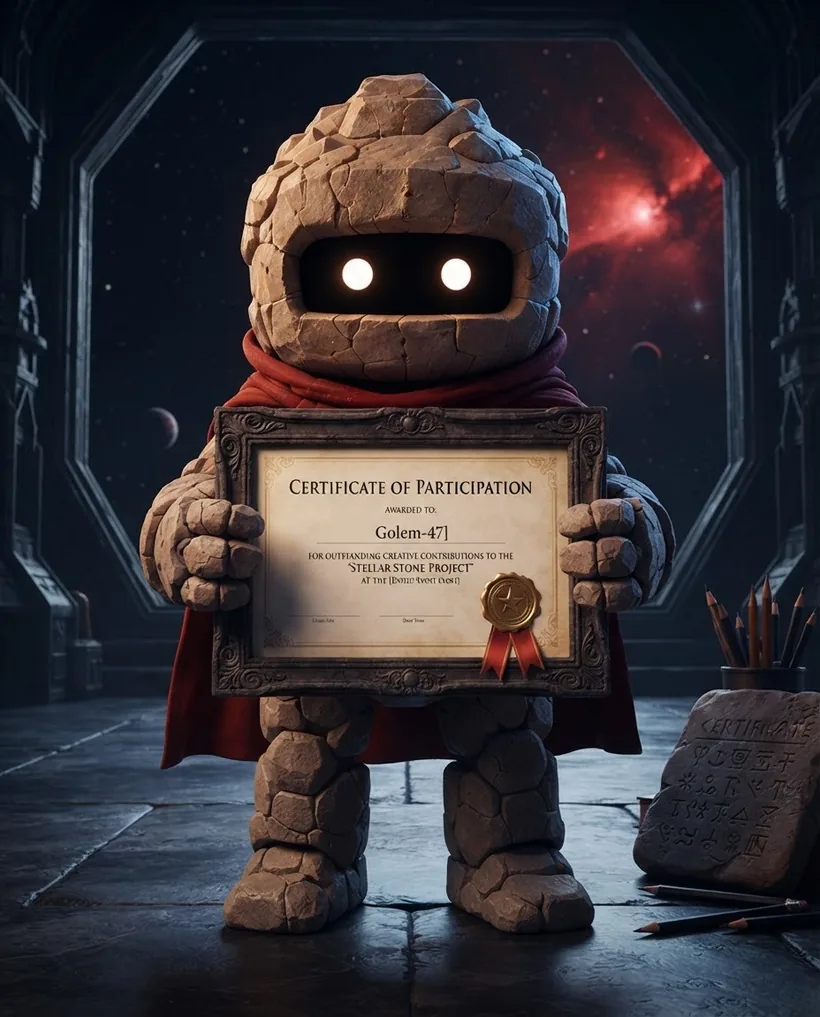 Osom mascot holding a Certificate of Participation